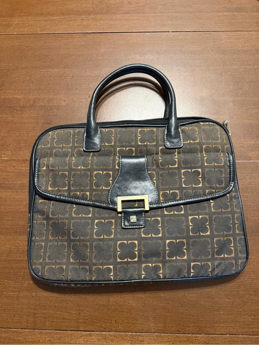 Men's Brown Patterned Briefcase with Black Trim